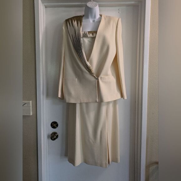 Vintage Nolan Miller The Dynasty Collection Beaded  3 Piece Suit Skirt Size 10 - Picture 2 of 11